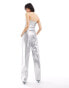 JJXX co-ord wide leg metallic trouser in silver