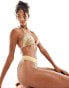 Vero Moda mix and match high waisted brazilian bikini bottoms in pastel snake print