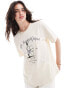 ONLY cafe magnifique printed boxy t-shirt in beige