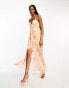 ASOS DESIGN Tall cami mesh maxi dress with sash in orange smudge print