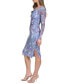 Women's Mesh Asymmetrical-Neck Shirred-Waist Midi Bodycon Dress
