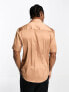 Фото #3 товара ASOS DESIGN skinny satin shirt with roll sleeve in bronze