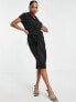 ASOS DESIGN Petite collared wrap front midi dress with knot in black