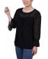 Фото #3 товара Petite 3/4 Sleeve with Embroidered Mesh Yoke and Sleeves Crepe Top