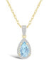 ფოტო #1 პროდუქტის Lab Grown Spinel Aquamarine (7/8 ct. t.w.) and Lab Grown Sapphire (1/6 ct. t.w.) Halo Pendant Necklace in 10K Yellow Gold