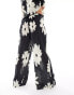 Object plisse wide leg trouser co-ord in black flower print