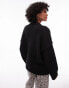 Topshop knitted fluffy rib detail exposed seam crew oversized jumper in black Черный, L - EU 44 - фото #2