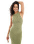 Фото #3 товара Y.A.S crochet halterneck maxi dress in sage green