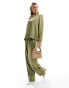 Фото #2 товара Flounce London satin oversized top in olive co-ord