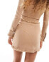 Bershka denim look pleated mini skirt co-ord in washed sand