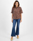 ფოტო #1 პროდუქტის Petite Linen-Blend Puffed-Sleeve Shirt, Created for Macy's