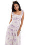 ASOS DESIGN maxi tiered floral occasion dress with frill detail in lilac and white floral lila geblümt, 32 - фото #3