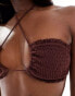 South Beach frilly crinkle upside down triangle bikini top in brown