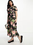 ASOS DESIGN Curve milkmaid square neck midi dress with tie front neck in rose floral