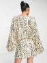 Фото #2 товара ASOS DESIGN embellished kimono mini dress with cable artwork detail in gold