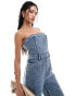 Фото #1 товара Missyempire bandeau denim jumpsuit in bleach wash