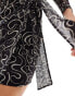 Фото #4 товара ASOS DESIGN high neck asymmetric wrap mini dress in mono swirl print