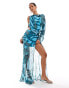 Фото #1 товара ASOS DESIGN one shoulder embellished maxi dress in blue abstract print