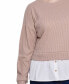 ფოტო #4 პროდუქტის Petite Long Sleeve Two-Fer Top with Gathered Inset