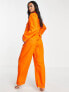 ASOS DESIGN Petite Exclusive – Modal-Pyjama aus Hemd und Hose in Orange mit farblich abgesetzter Paspelierung