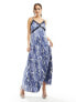 Фото #1 товара Vero Moda satin maxi slip dress with lace trim in blue crinkle print