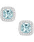 Aquamarine (1 ct. t.w.) & Diamond (1/5 ct. t.w.) Cushion Halo Stud Earrings in Sterling Silver