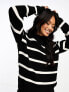 Vila high neck super soft jumper in black mono stripe