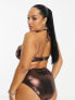 Фото #7 товара South Beach Curve bandeau gold buckle bikini top in brown metallic