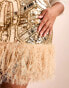 Фото #4 товара ASOS LUXE Curve all over embellished mini skirt with faux feather hem in gold