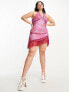 Фото #7 товара Tammy Girl Plus halter neck mini dress with split front in pink print