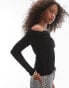 Фото #2 товара Topshop premium rib long sleeve bardot in black