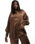 In The Style long sleeve satin shirt co-ord in chocolate 34 - фото #2