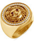 ფოტო #1 პროდუქტის Men's Cubic Zirconia Lion Head Halo Ring in Gold-Tone Ion-Plated Stainless Steel