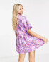 COLLUSION floral twill button down summer smock dress in purple