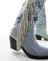 Azalea Wang Domingo western fringe embellished knee boots in denim