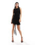 Vero Moda mesh mini dress with frill hem in black