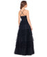 Women's V-Neck Sleeveless Tiered Ruffle Mesh Gown