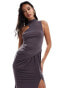 ASOS DESIGN slinky maxi dress with asymmetric neckline in charcoal grey Черный, 40 - фото #3