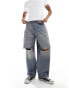 Фото #3 товара Pull&Bear skater cargo jeans with rips in washed blue