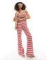 Фото #1 товара ASOS DESIGN co-ord crochet texture stripe slim wide leg trouser in red and white