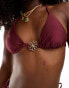 Hunkemoller triangle bikini top with flower detail in brown