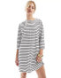 New Look 3/4 sleeve mini dress in black stripe