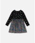 ფოტო #2 პროდუქტის Girl Bi-Material Long Sleeve Dress Black Metallic Fabric & Colorful Hearts Foil Print - Toddler|Child