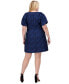 Фото #2 товара Plus Size Puff-Sleeve Jacquard Fit & Flare Dress