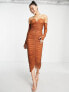Фото #7 товара Rare London ruched midi dress with gloves in cinnamon