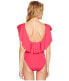 Фото #2 товара Trina Turk Indo Solids Ruffle Sleeve One-Piece Sz. 6 Fuchsia Swimwear 151420