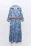 Фото #6 товара Платье-рубашка миди с принтом и ремнем ZARA