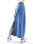 Фото #3 товара Object denim maxi skirt with double waistband in mid blue wash