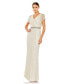 Women's Beaded Butterfly Sleeve Column Gown