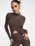 Фото #1 товара Aria Cove knitted turtle neck ribbed jumper with open front detail co-ord in chocolate